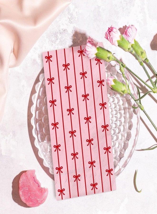 JarThenaAMCS 50Pcs Bow Guest Napkins Red Bowknot Disposable Napkins Pink Dinner Paper Napkins for Wedding Birthday Bridal Shower Table Party Supplies - Image 3